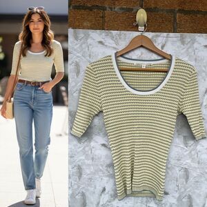 Veronica Beard Dany Ribbed Intarsia Scoop Neck Sweater Size Medium